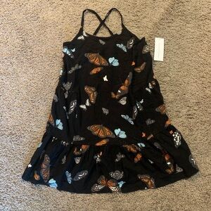 Black Butterfly Print Sleeveless Dress